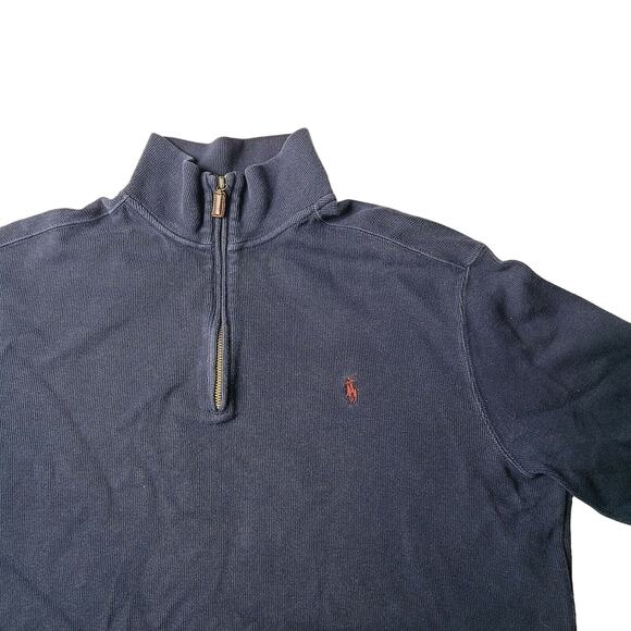 Polo Ralph Lauren Sweater Men's Large Navy Quarter 1/4 Zip Pullover Dark Blue - Picture 2 of 8